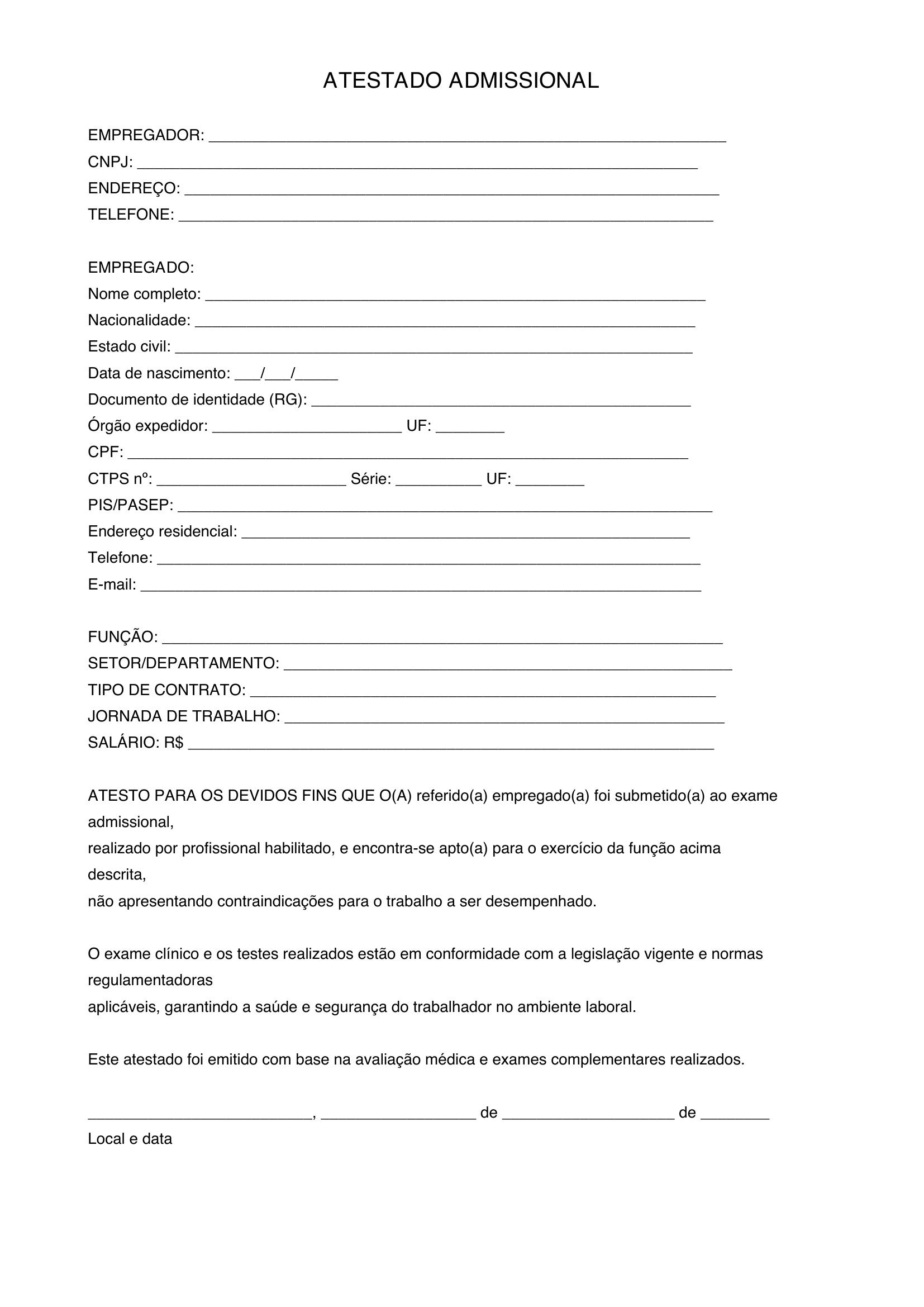 Modelo De Atestado Admissional