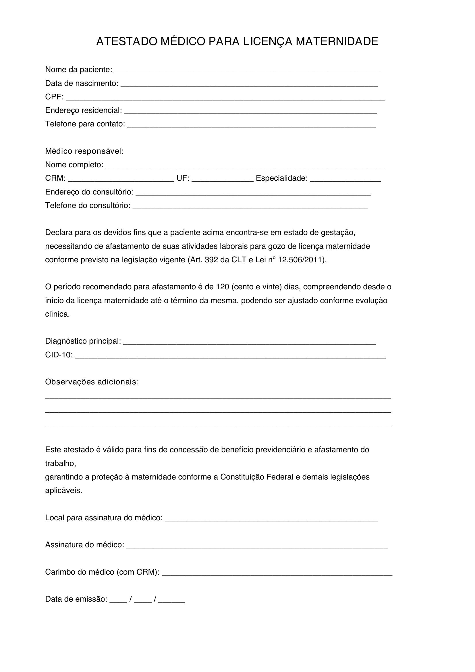 Atestado Licença Maternidade Modelo