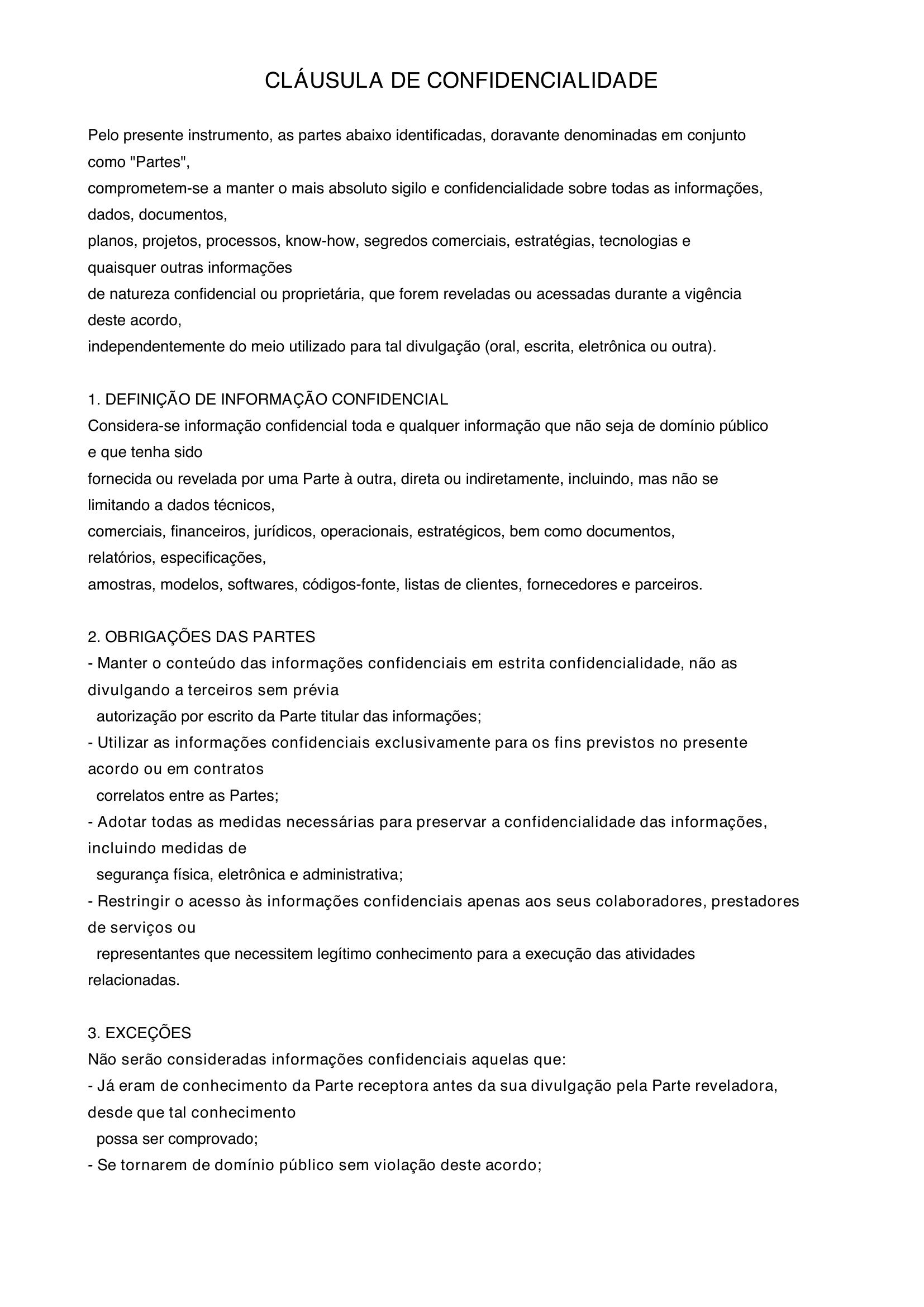 Cláusula De Confidencialidade Modelo