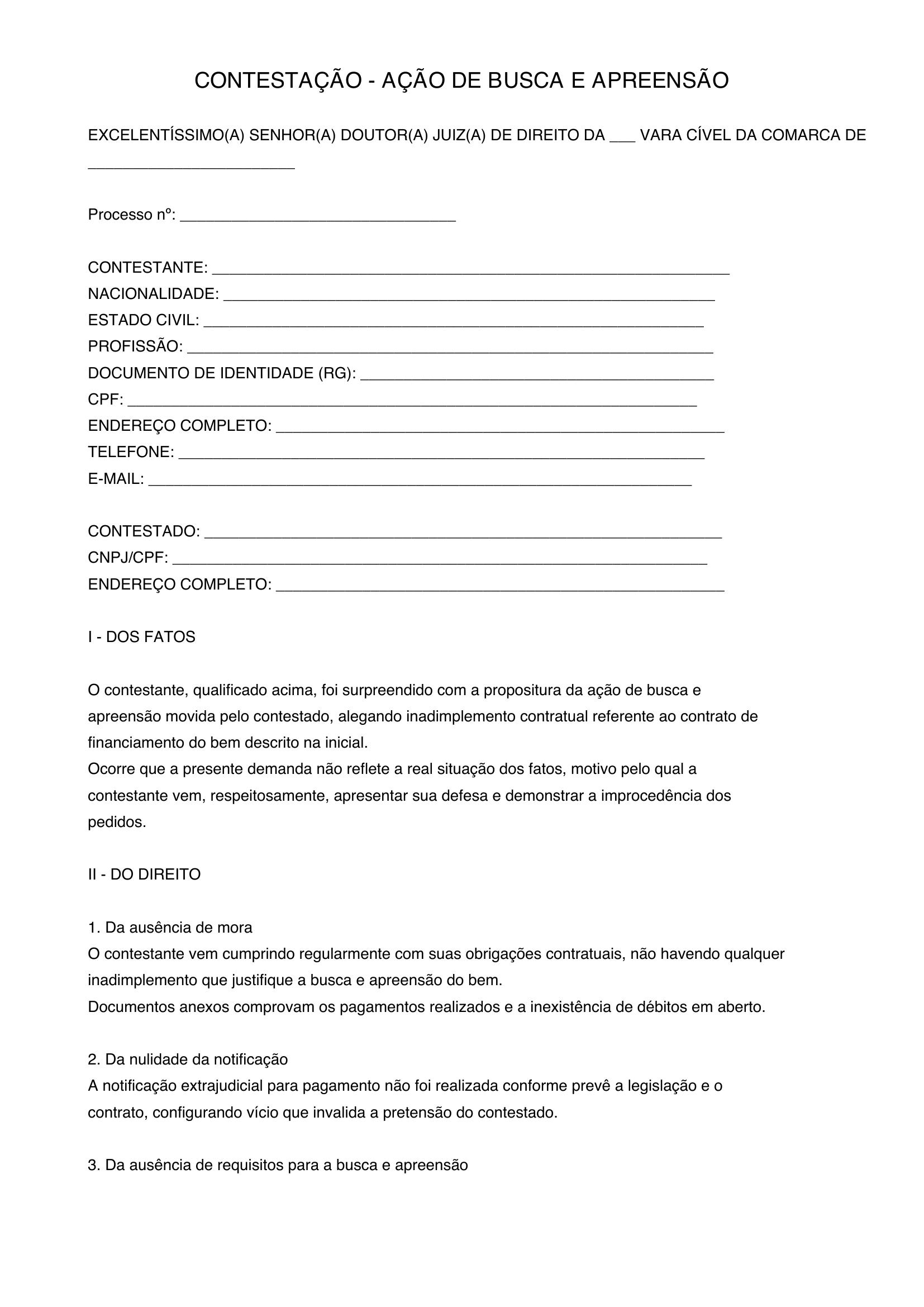Modelo Contestação Busca E Apreensão