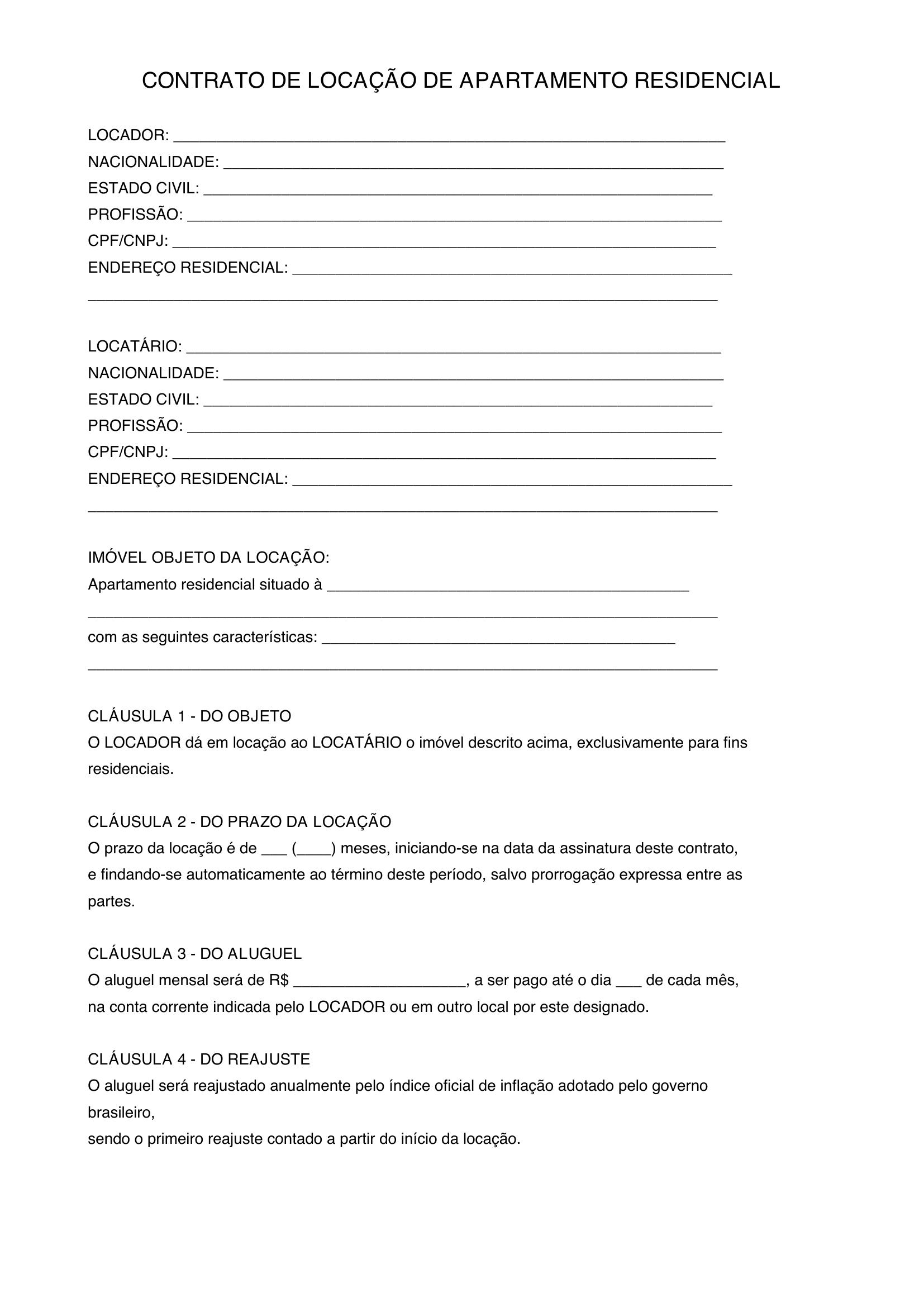 Modelo De Contrato De Aluguel De Apartamento