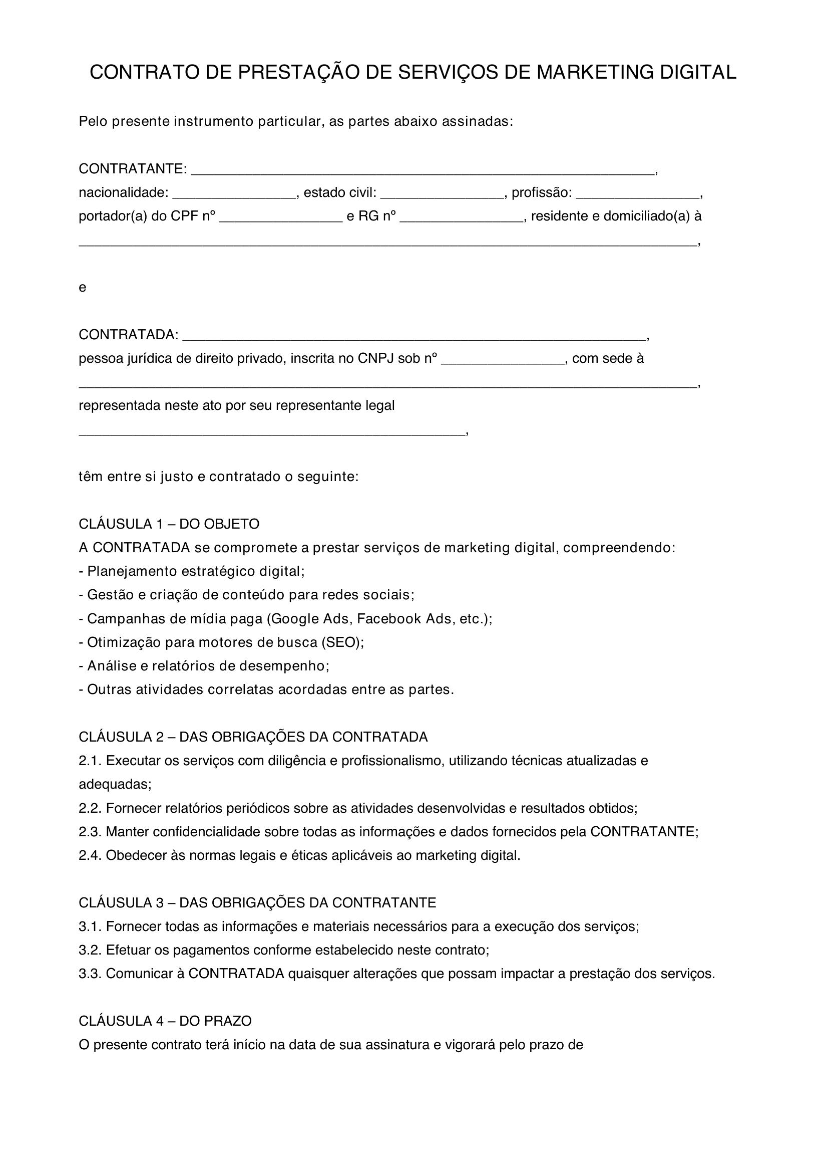 Modelo De Contrato De Marketing Digital