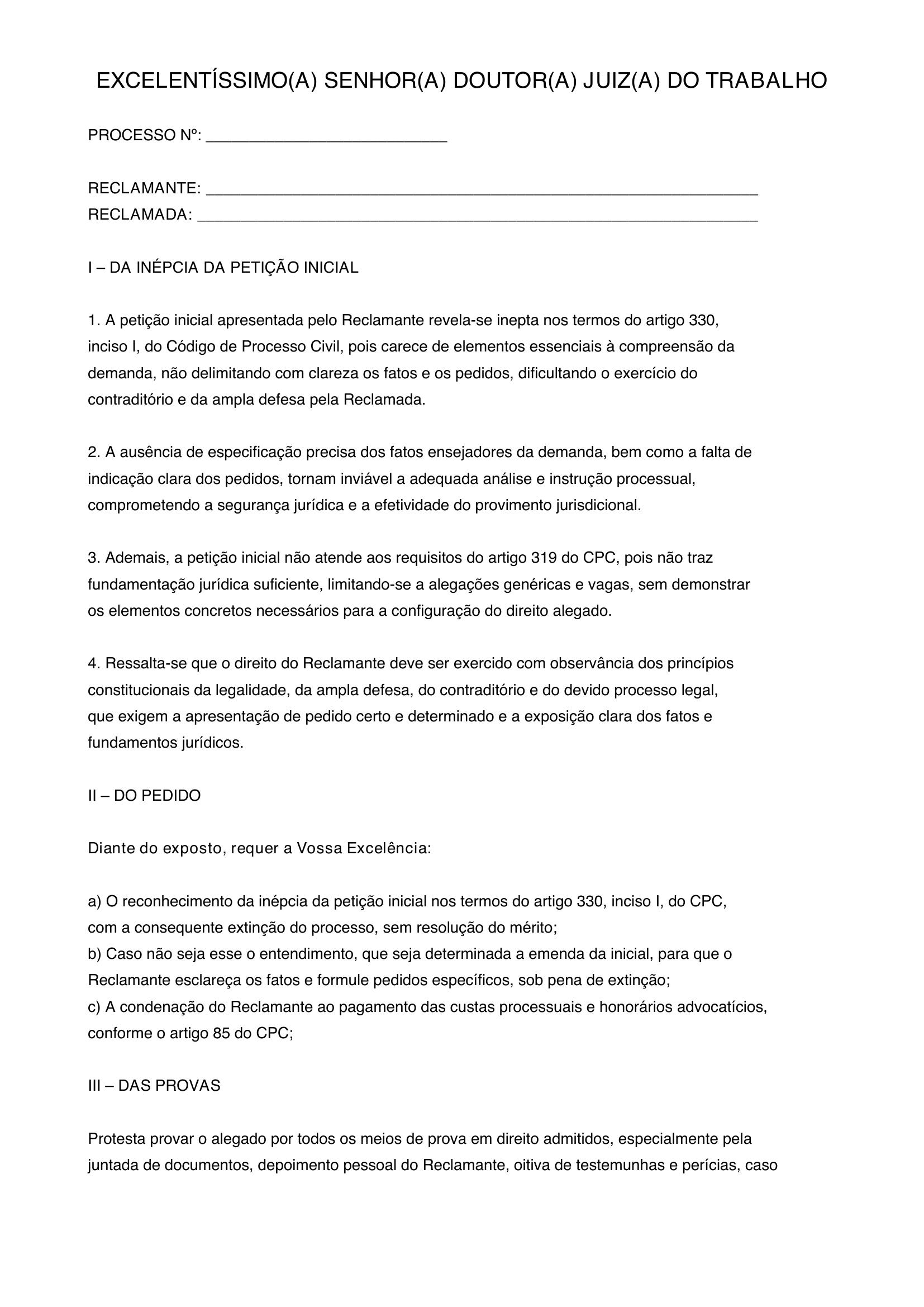 Modelo Inepcia Da Inicial