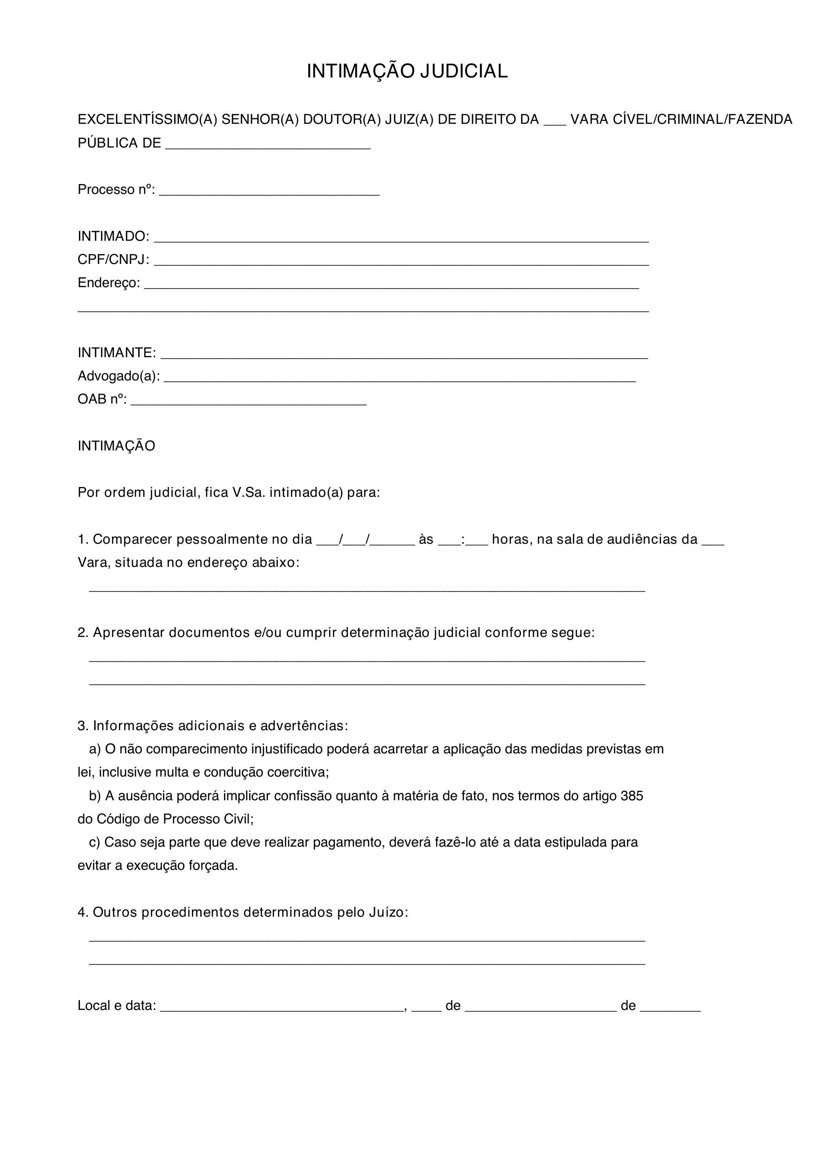 Modelo De Intimação Judicial