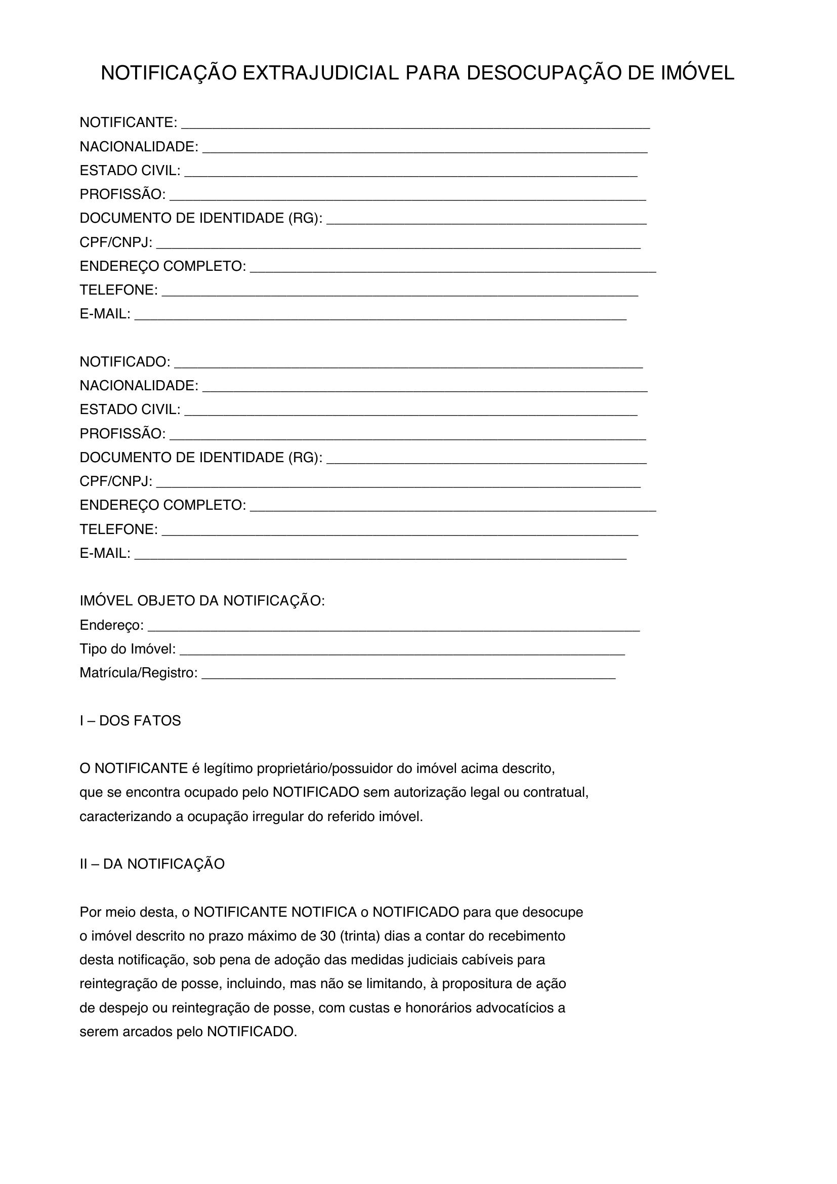 Modelo De Notificação Extrajudicial Para Desocupação De Imóvel