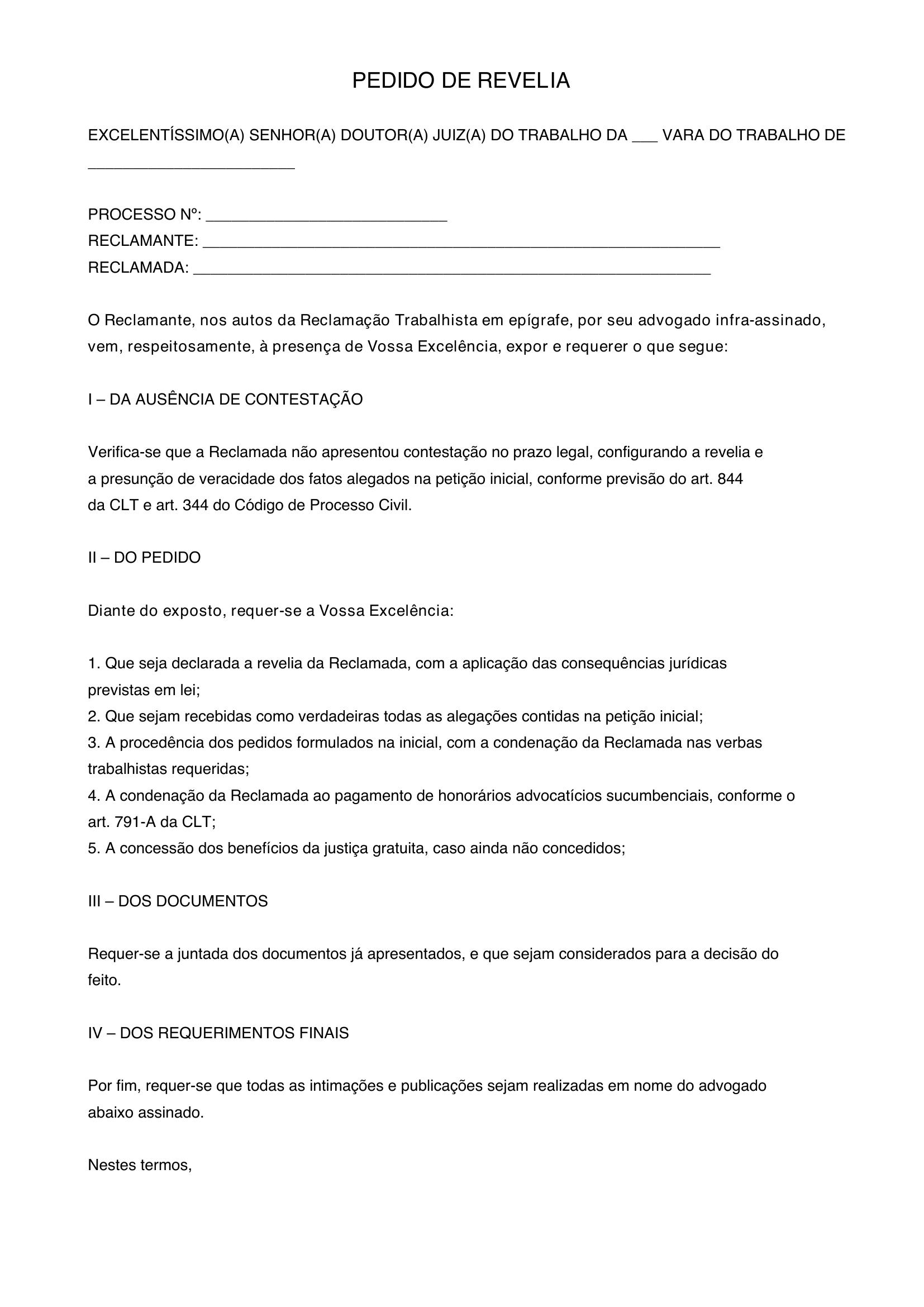 Modelo De Pedido De Revelia