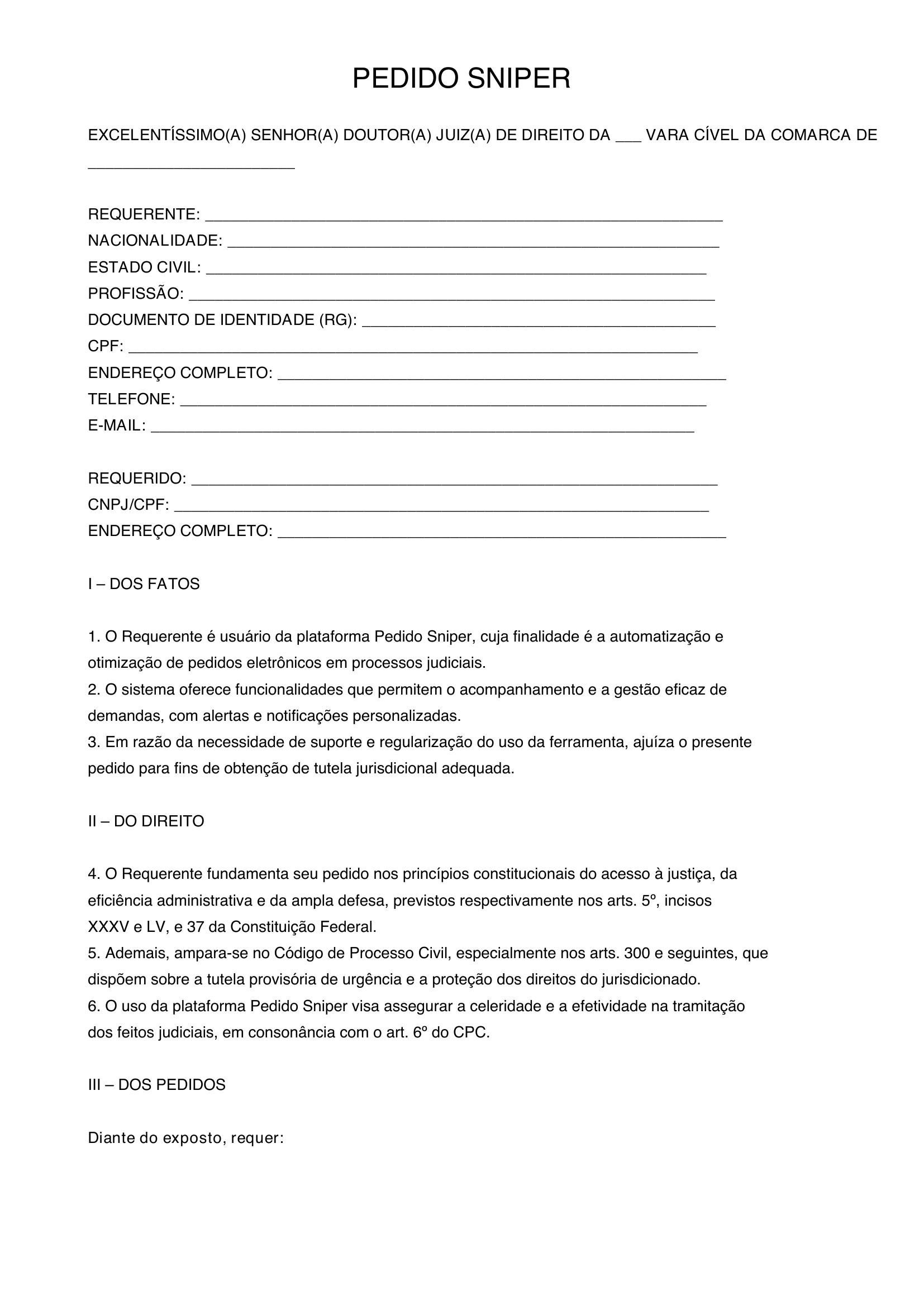 Modelo Pedido Sniper
