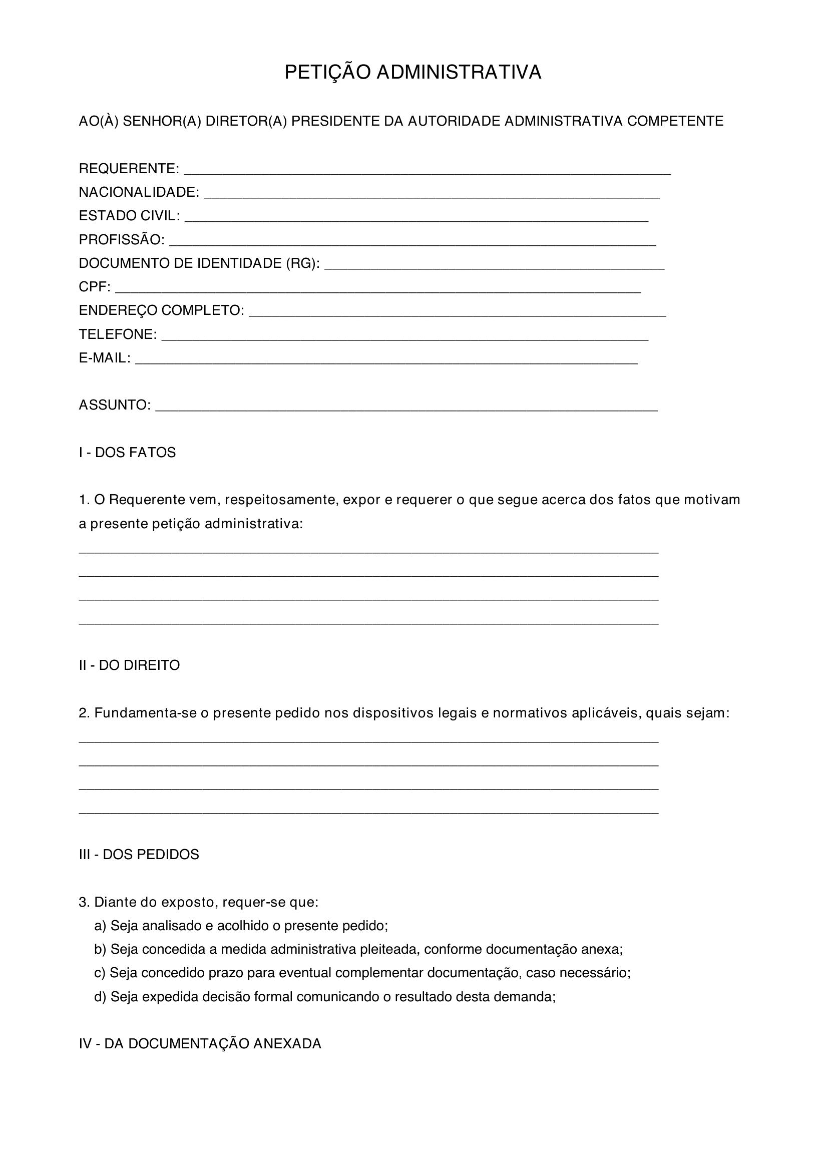 Modelo De Petição Administrativa