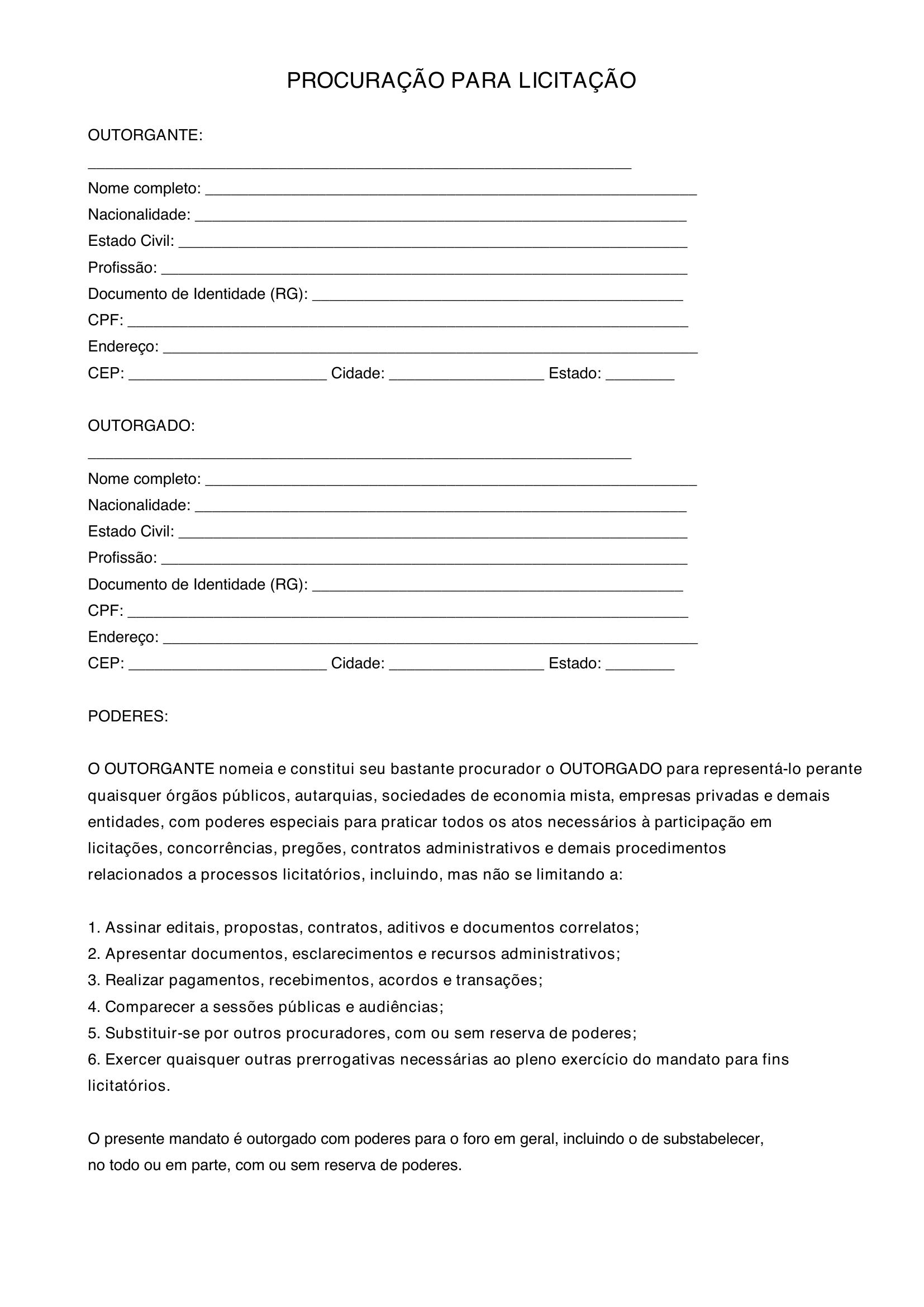 Modelo De Procuração Para Licitação
