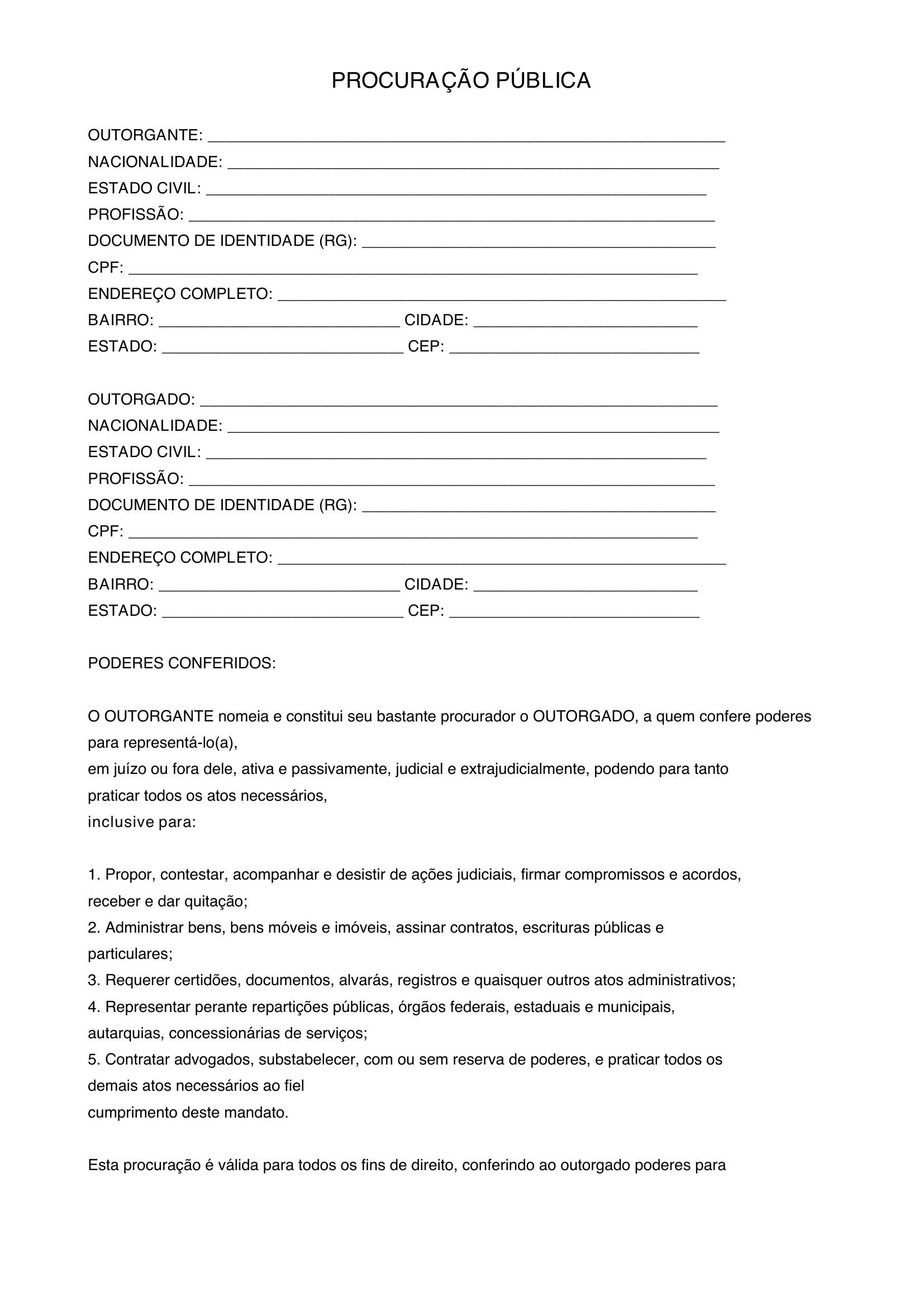 Modelo De Procuração Publica