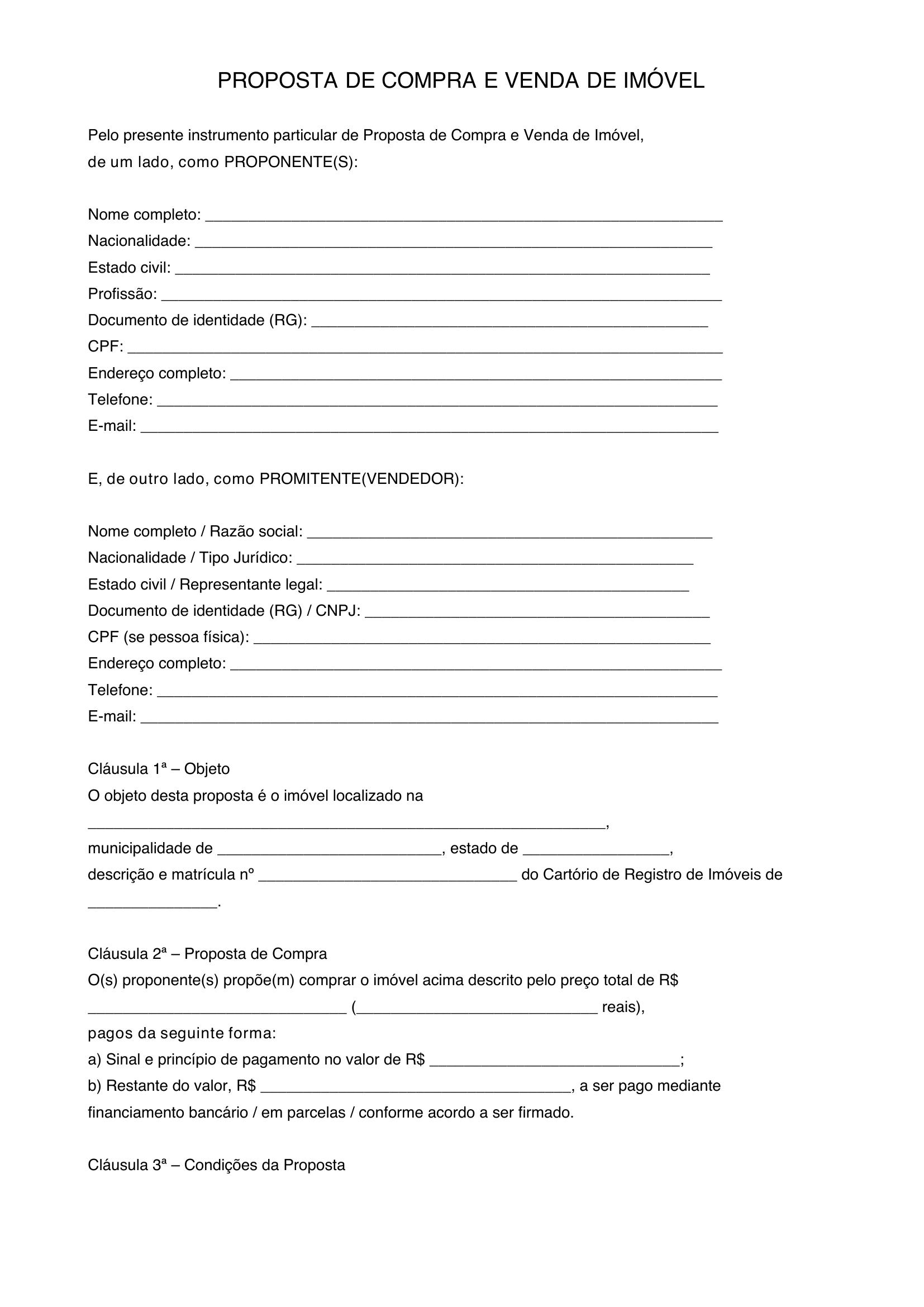 Modelo De Proposta De Compra De Imovel