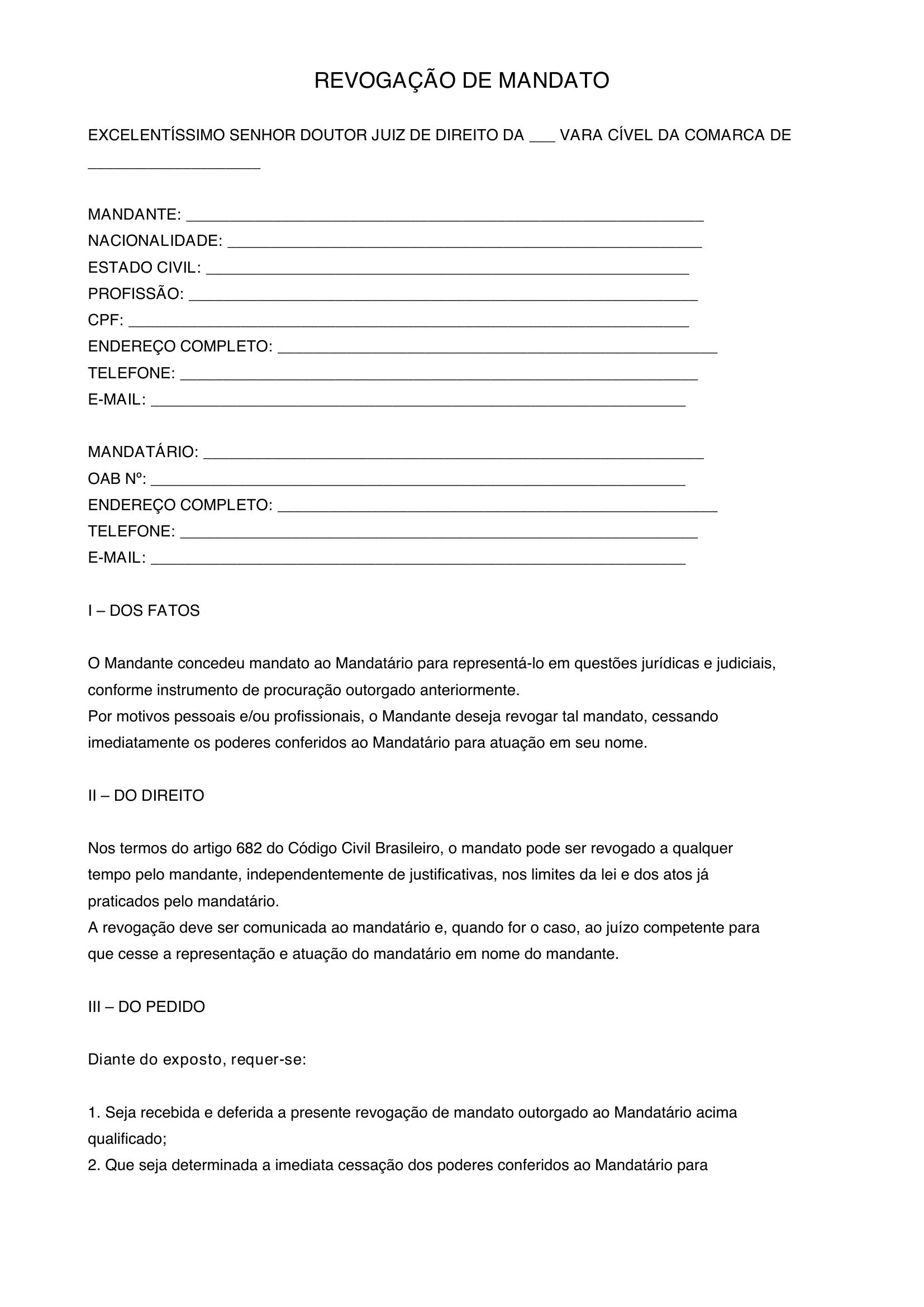 Modelo De Revogação De Mandato